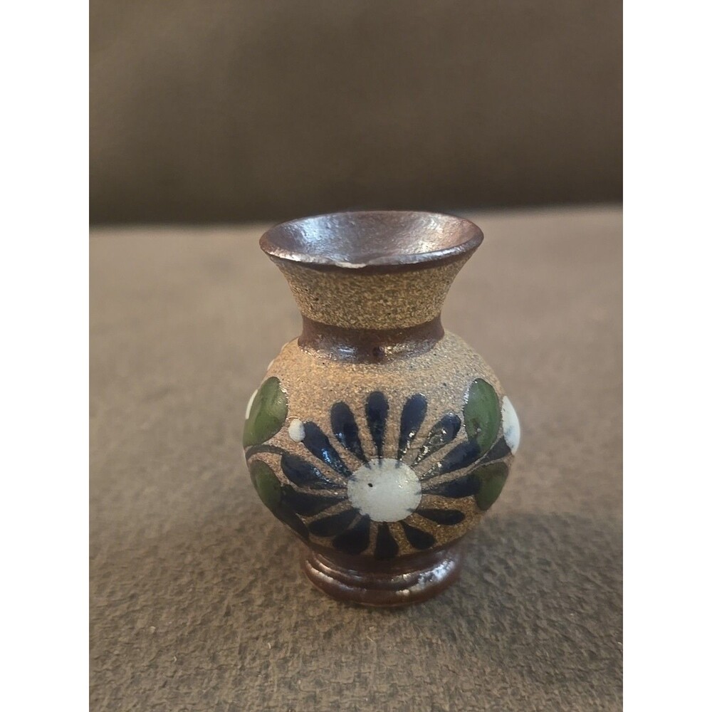Vintage Tonala Mexican Folk Art Pottery Sandstone Stoneware Miniature Vase